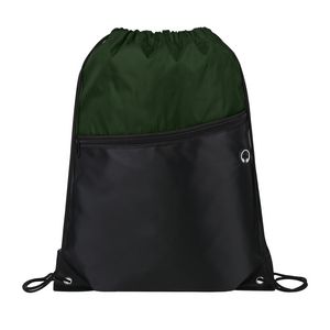 Two-Tone Drawstring Backpack With Front Zipper