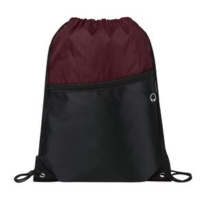 Two-Tone Drawstring Backpack With Front Zipper