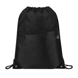 Two-Tone Drawstring Backpack With Front Zipper