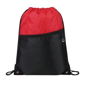 Two-Tone Drawstring Backpack With Front Zipper