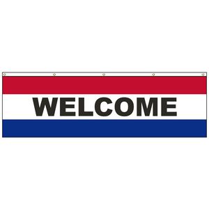 Welcome 3' x 10' Horizontal Flag with Heading and Grommets Across the Top