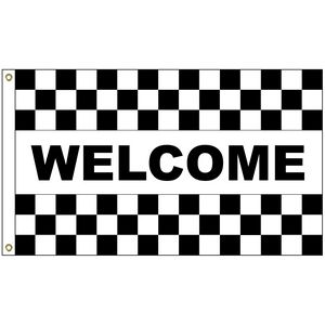 Welcome Black & White Checkered 3' x 5' Message Flag with Heading and Grommets