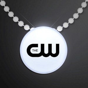White LED Circle Badge with Beads - PRINTED