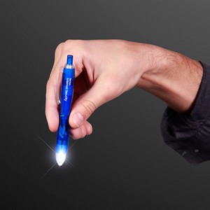 White LED Light Tip Blue Pen - PRINTED