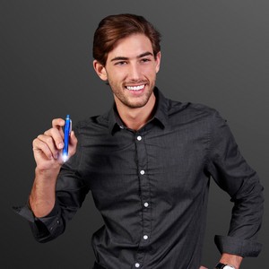 White LED Light Tip Blue Pen - PRINTED