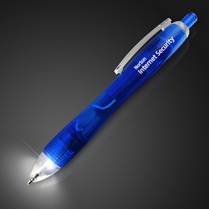 White LED Light Tip Blue Pen - PRINTED