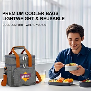 Wide Open Dual Compartment Lunch Bag With Shoulder Strap