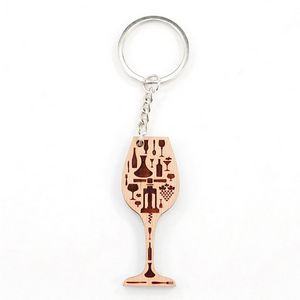Wine Glass Wood Keychain
