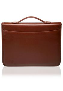 Zippered Brown Leather Binder Portfolios w/ Carrying Handle